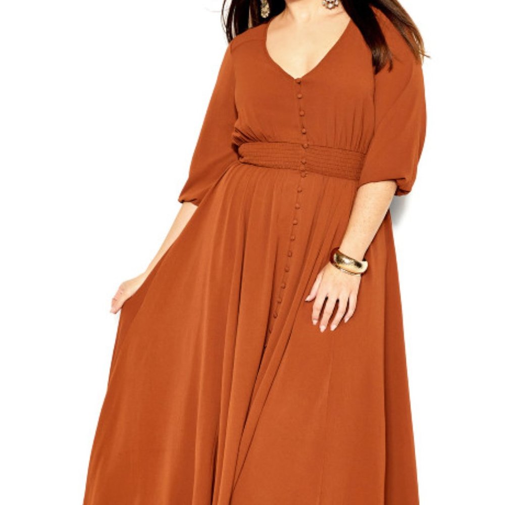 City Chic Desire Maxi Dress, button-up, ginger/rust color, plus size 24
